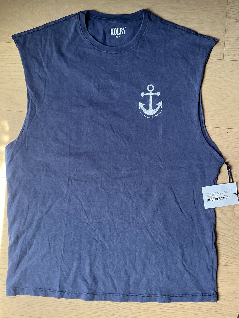 Kolby Men’s Navy Anchor Muscle Tee/ Tank top Size M